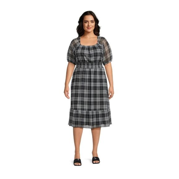 Nwt Terra & Sky Women's Plus Size Smocked Mesh Dress - Picture 2 of 11